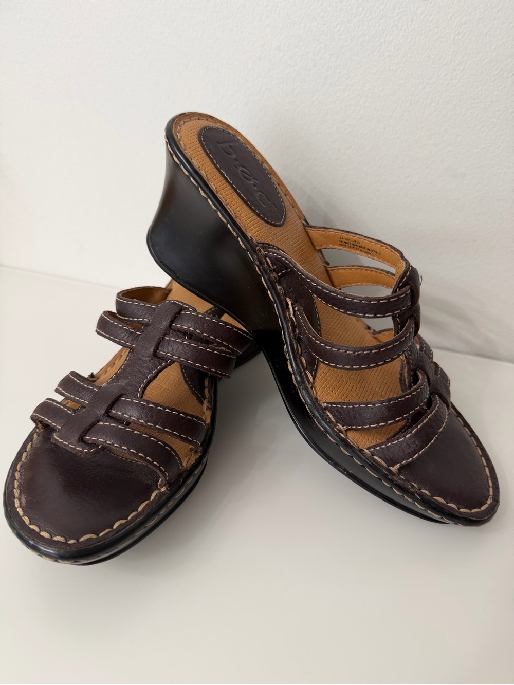 boc Dark Brown Leather Wedge Slide Mules Sandals Size 9/40.5